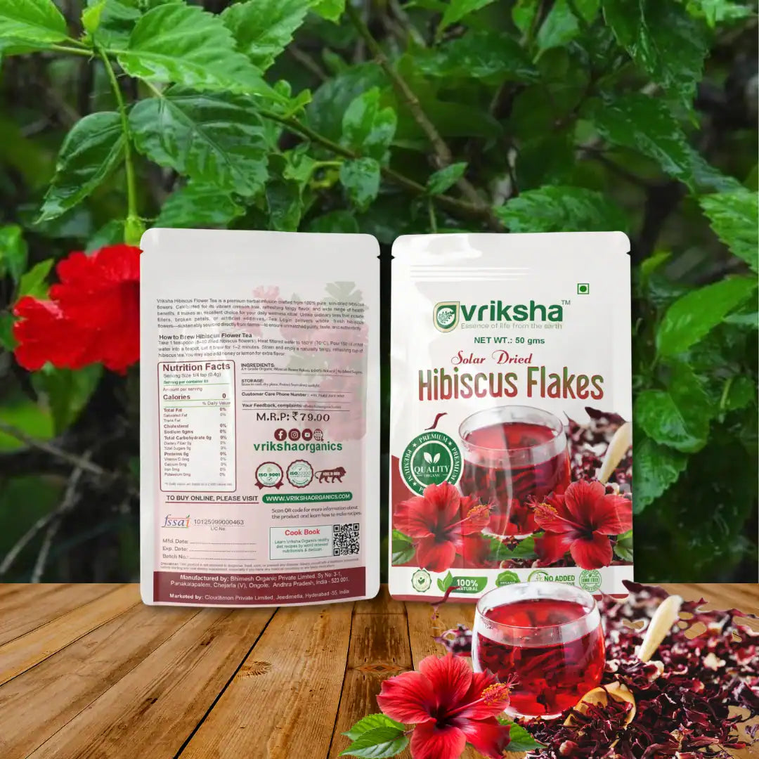 Vriksha Hibiscus Flower Flakes | 100% natural, sun-dried | A versatile superfood for wellness and beauty