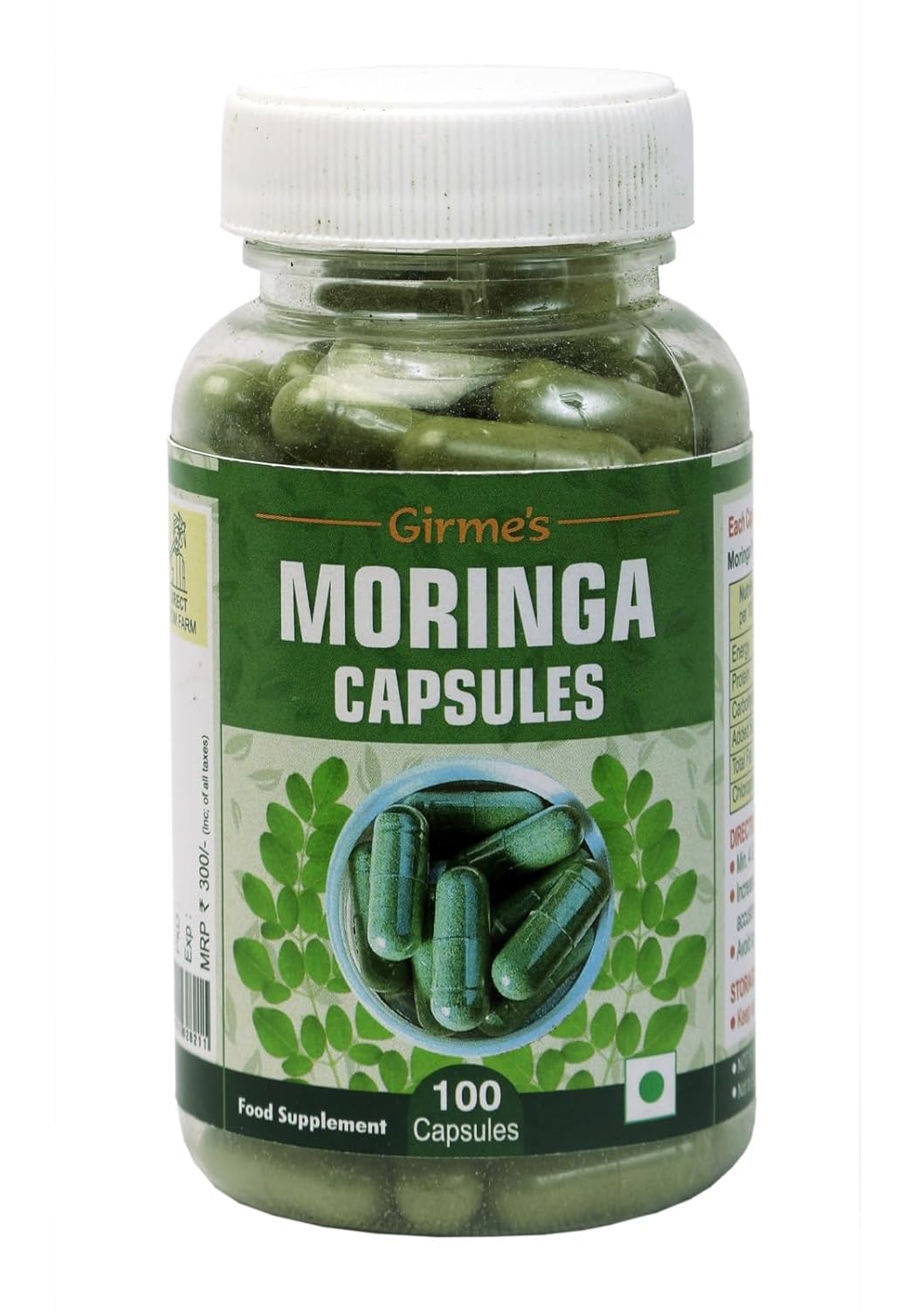 Moringa Capsules - 0.5g x 100 Capsules Pack - Girme's