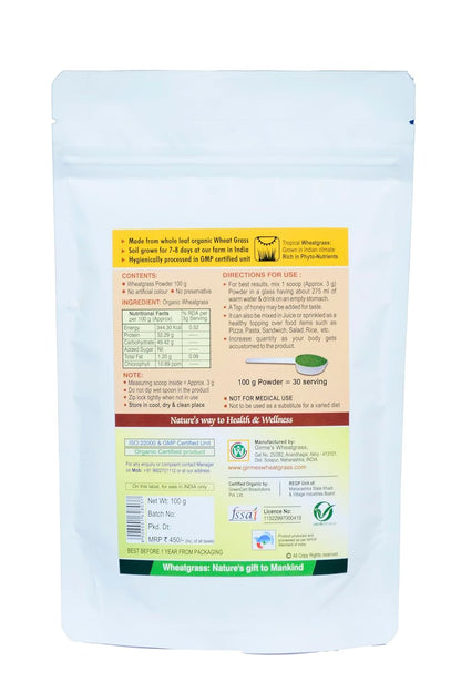 Organic Wheat Grass Powder - 100g Pouch - Girme's