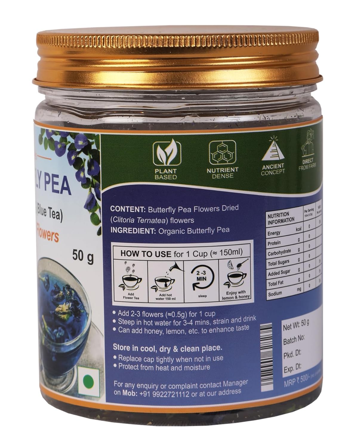 Organic Butterfly Pea Flower - 50g Jar - Girme’s