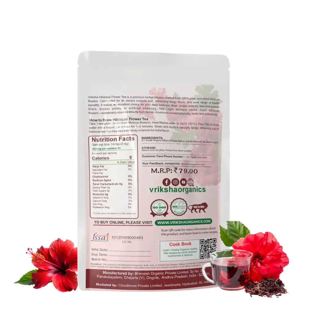 Vriksha Hibiscus Flower Flakes | 100% natural, sun-dried | A versatile superfood for wellness and beauty