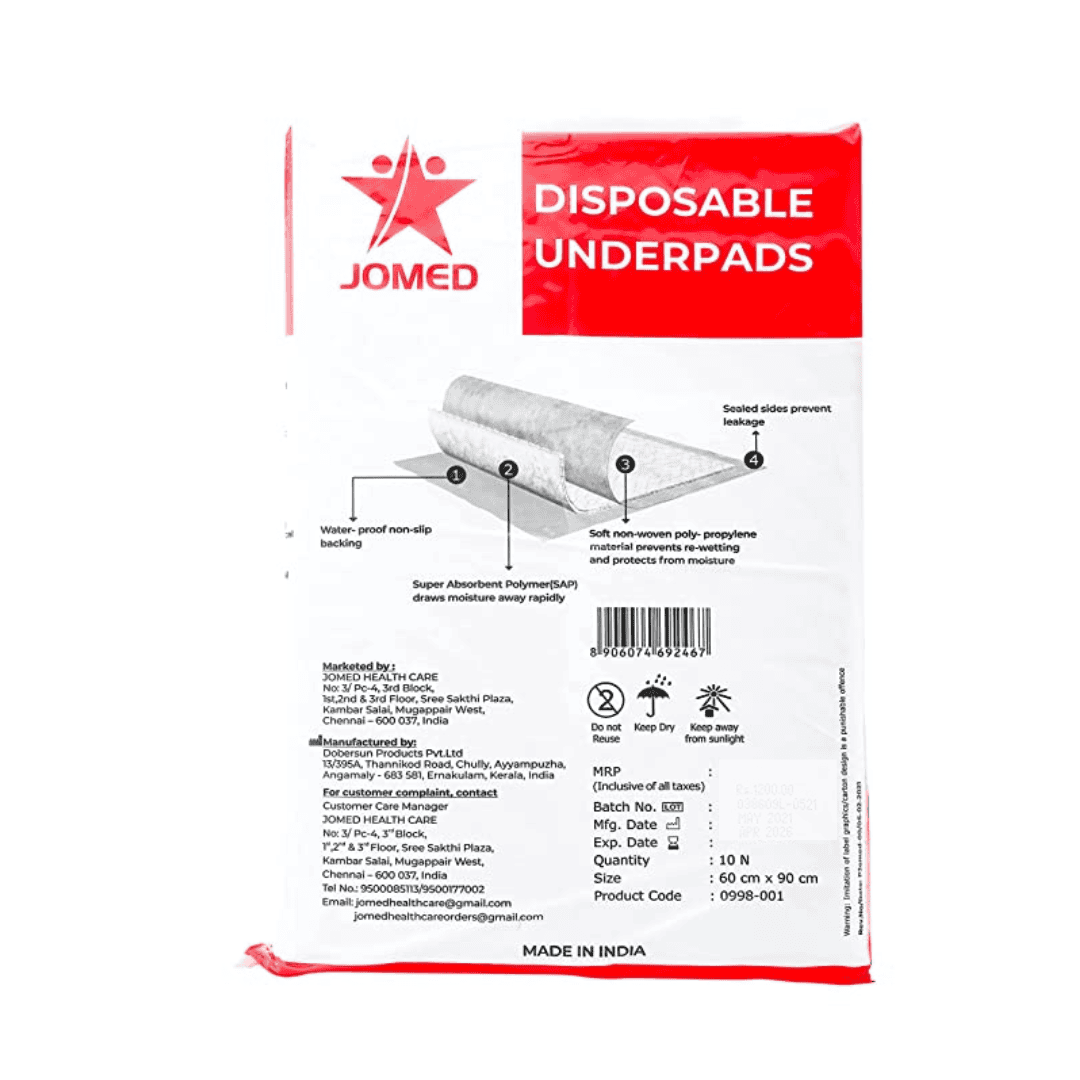 Disposable underpads 60cmx90cm - 10 Nos | Jomed