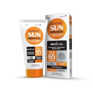 Venusia Mineral Sunscreen SPF 65 | 100% Mineral-Based | Full Spectrum Protection (UVA, UVB, IR, Blue Light) | No White Cast | Water & Sweat Resistant | 50g